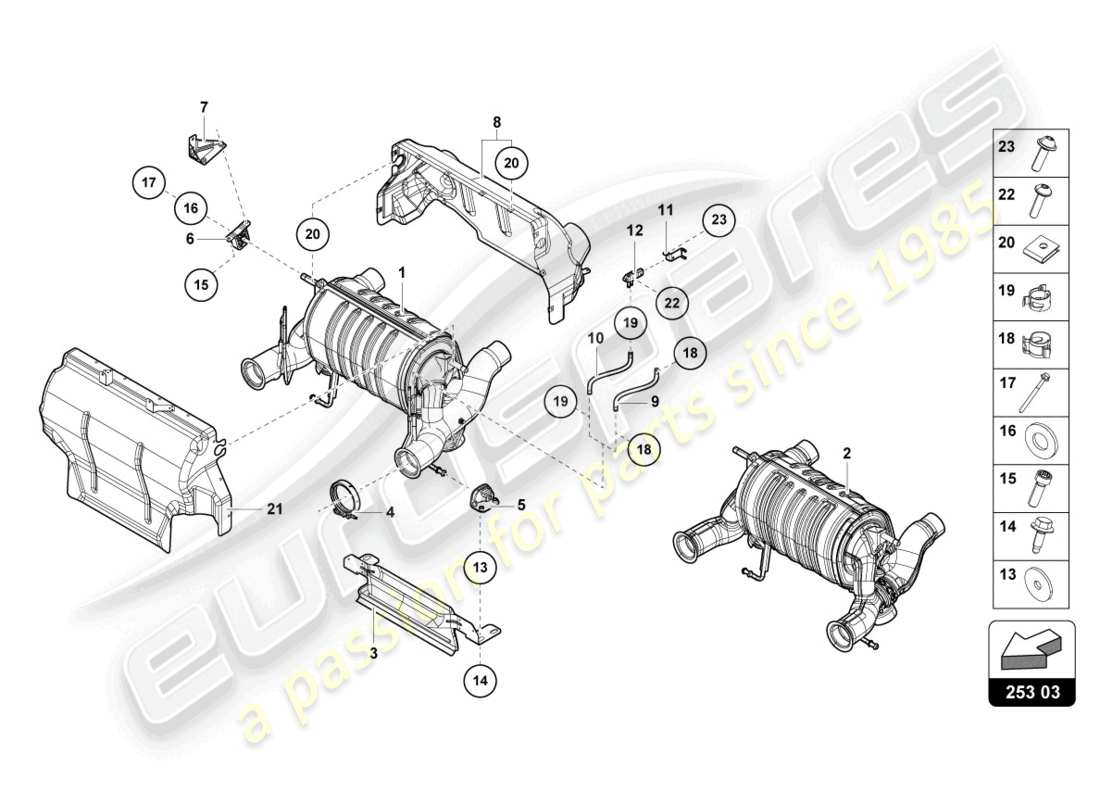 lamborghini lp770-4 svj coupe (2021) silencer with catalyst parts diagram