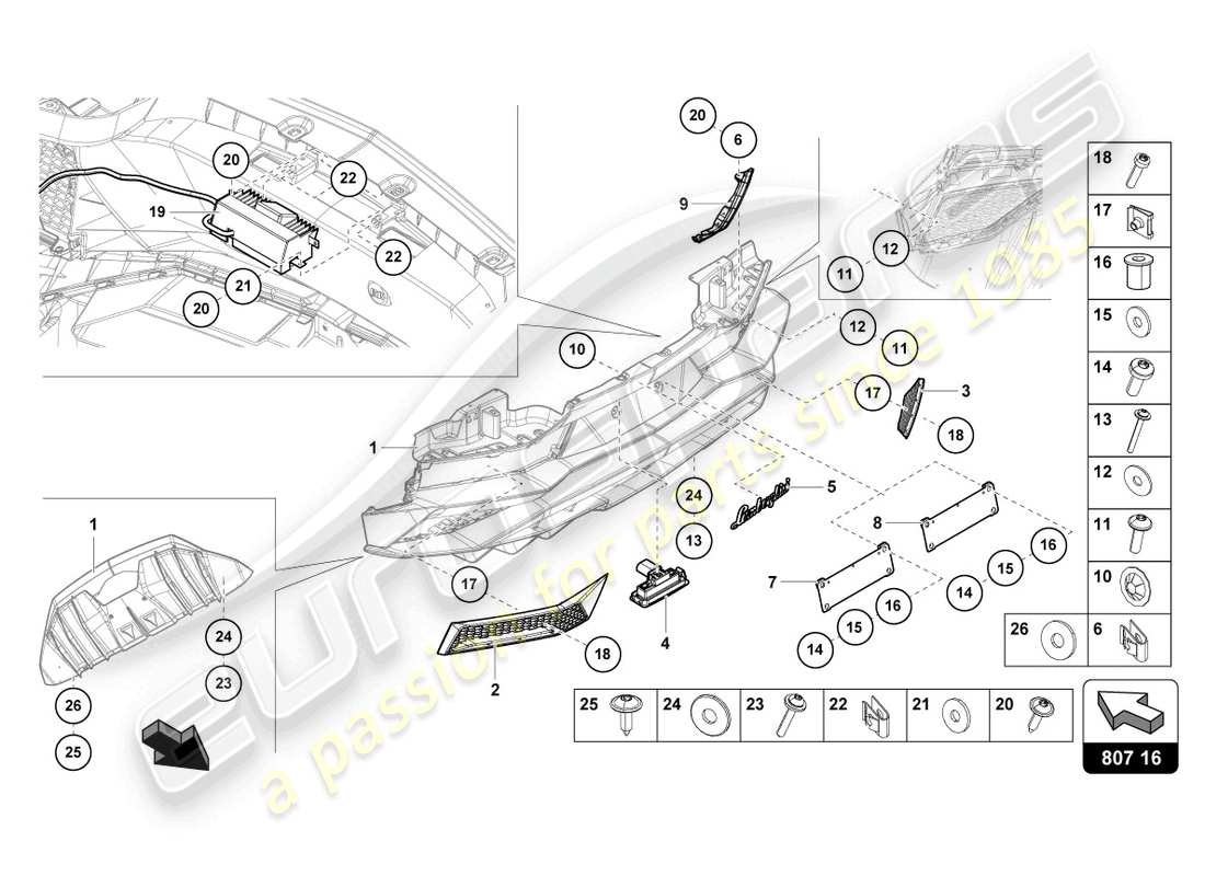 lamborghini lp740-4 s roadster (2019) bumper, complete rear part diagram