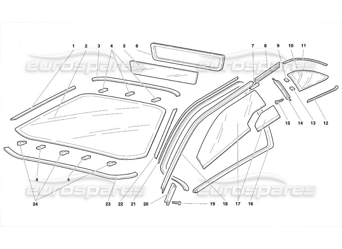 lamborghini diablo se30 (1995) windows parts diagram