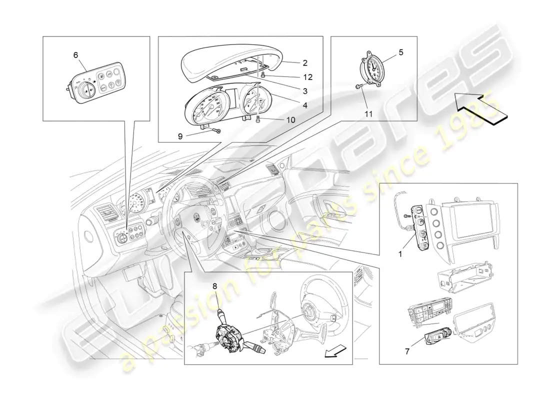 maserati granturismo mc stradale (2011) dashboard devices parts diagram