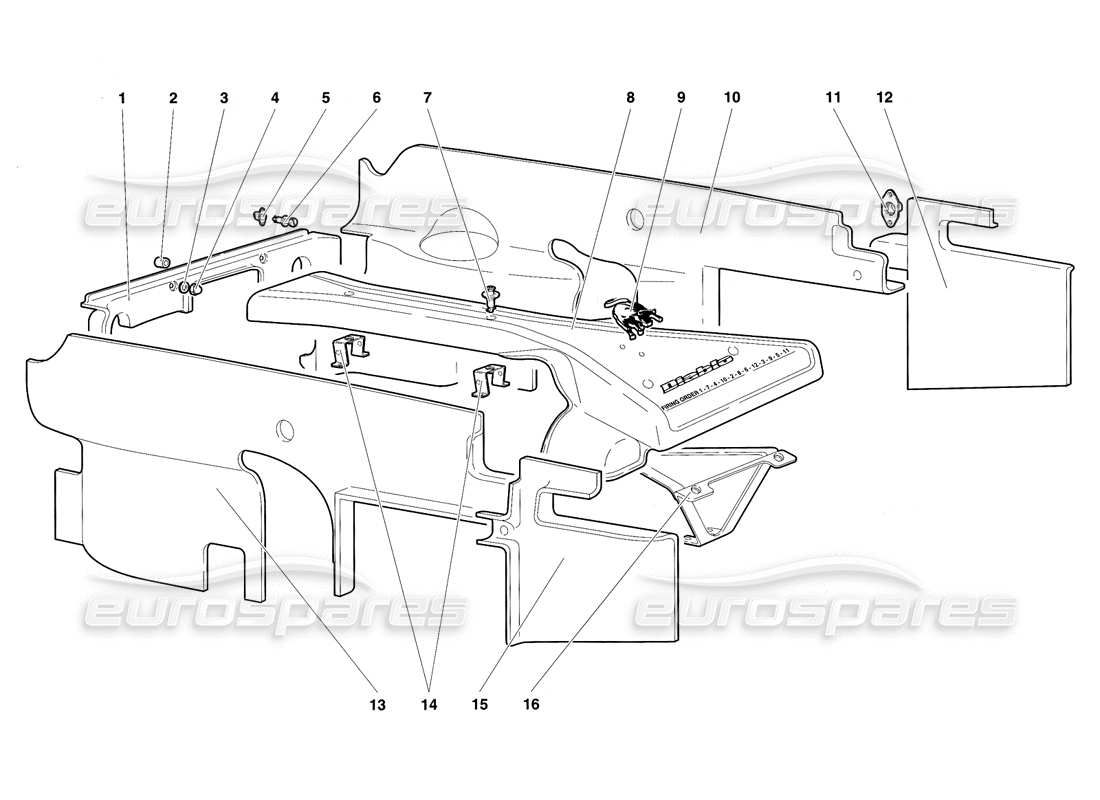 lamborghini diablo sv (1997) engine housing panels parts diagram