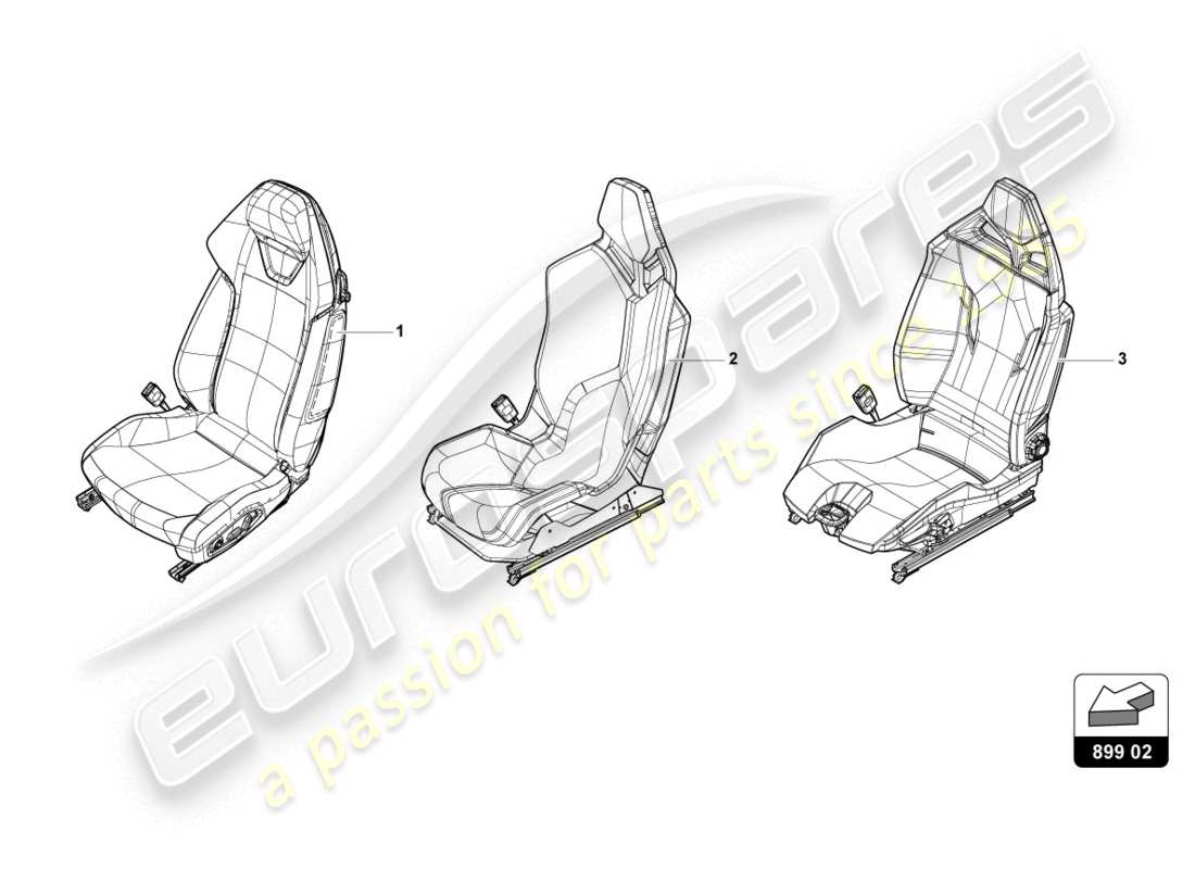 lamborghini 2020 (evo coupe) seat, complete part diagram