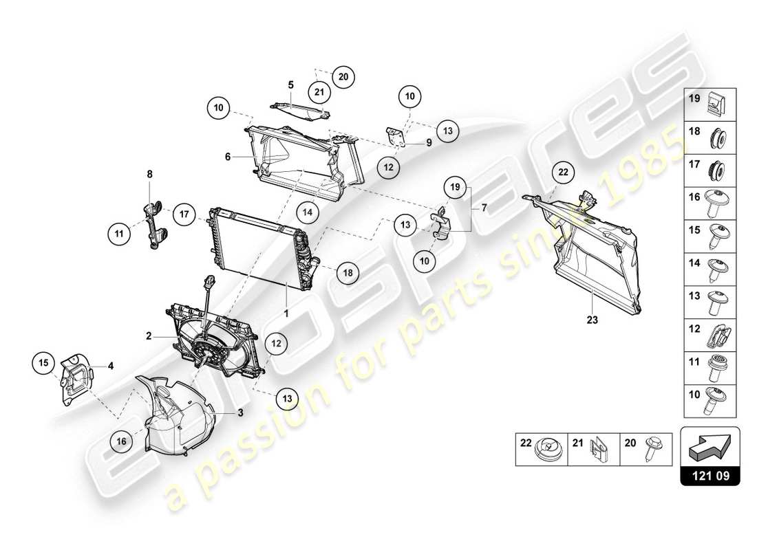 lamborghini 2020 (evo coupe) cooler for coolant part diagram
