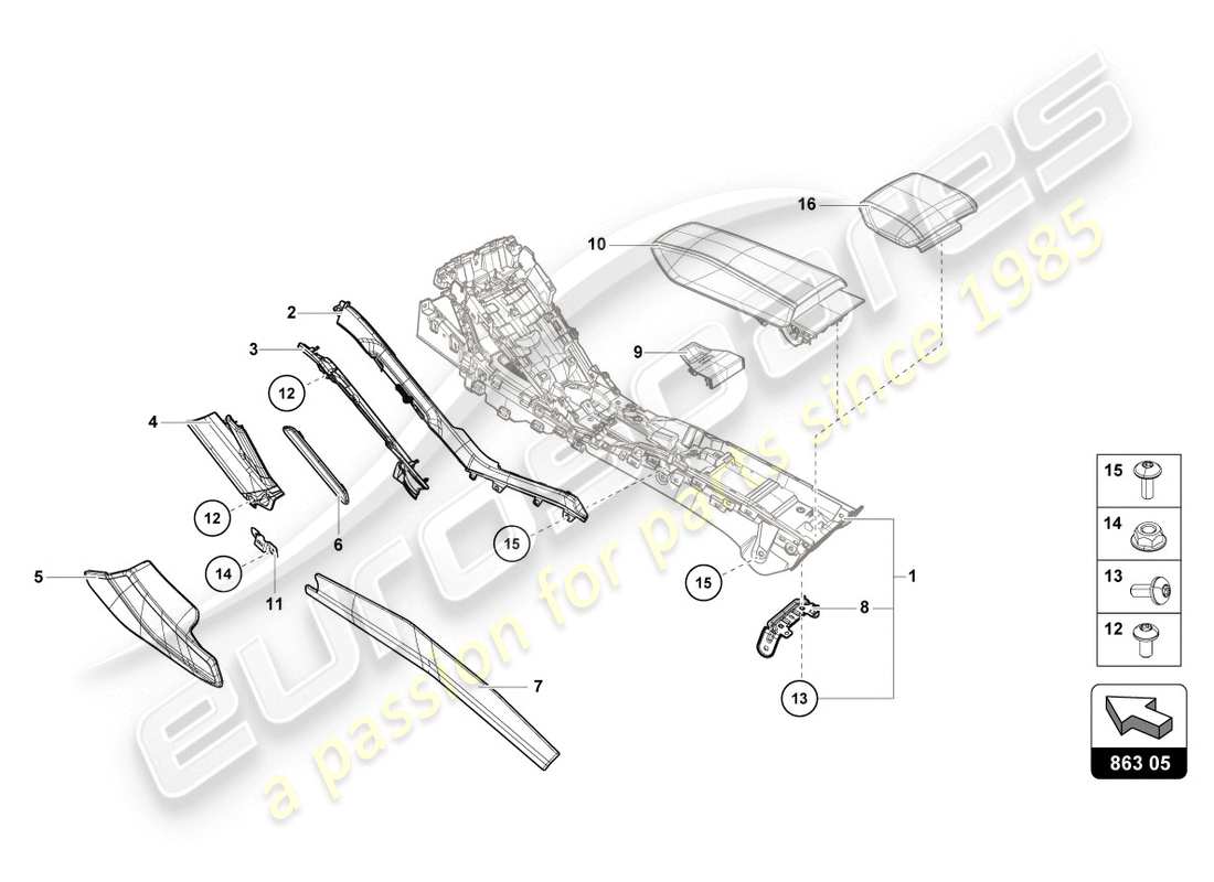 lamborghini 2020 (evo spyder 2wd) tunnel trim part diagram
