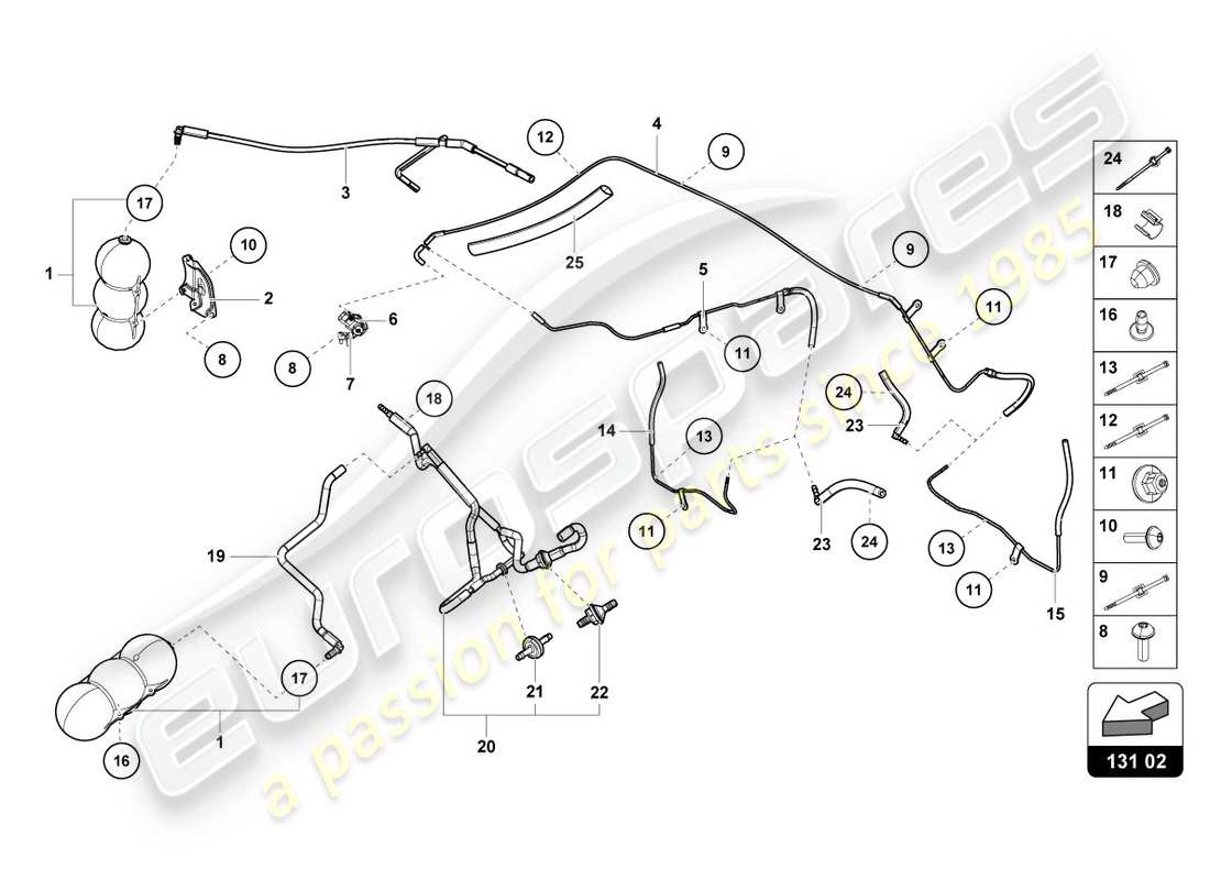 lamborghini evo coupe (2020) vacuum system part diagram