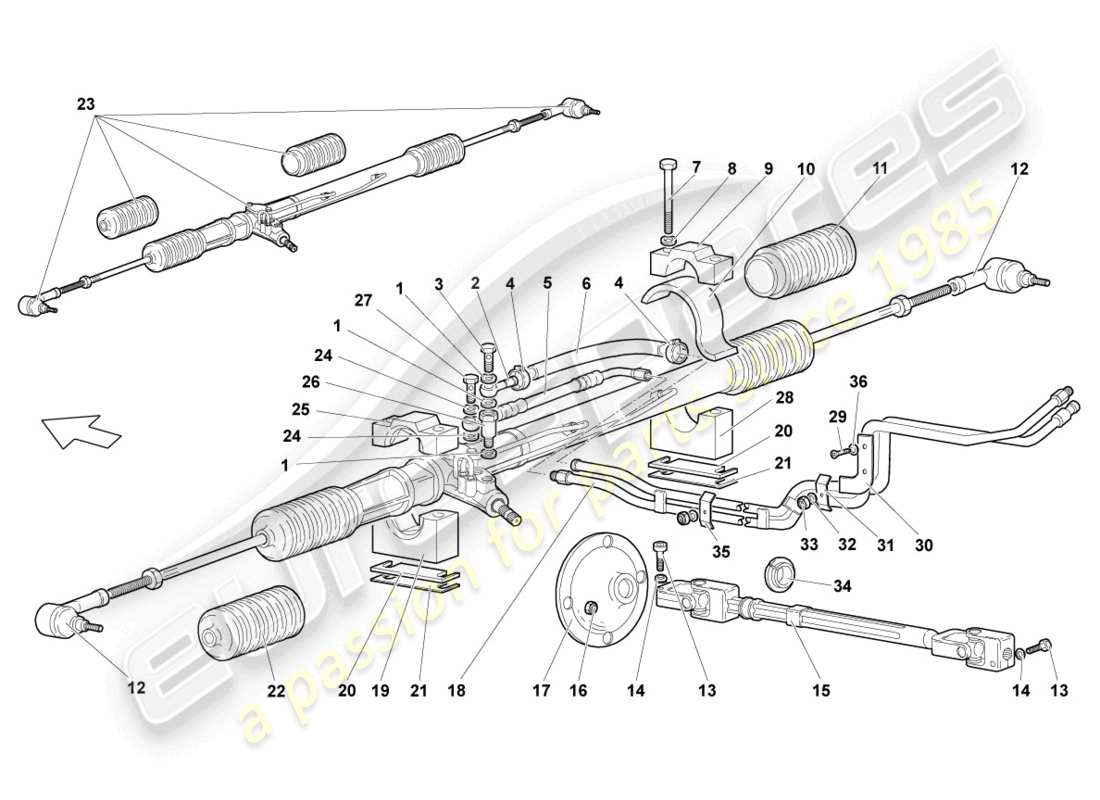 lamborghini murcielago roadster (2006) steering gear part diagram