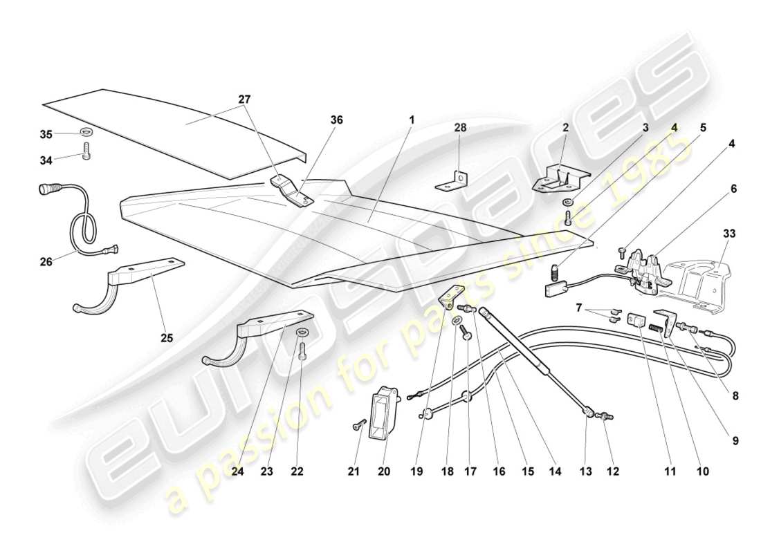 lamborghini murcielago coupe (2002) flap for engine cover part diagram