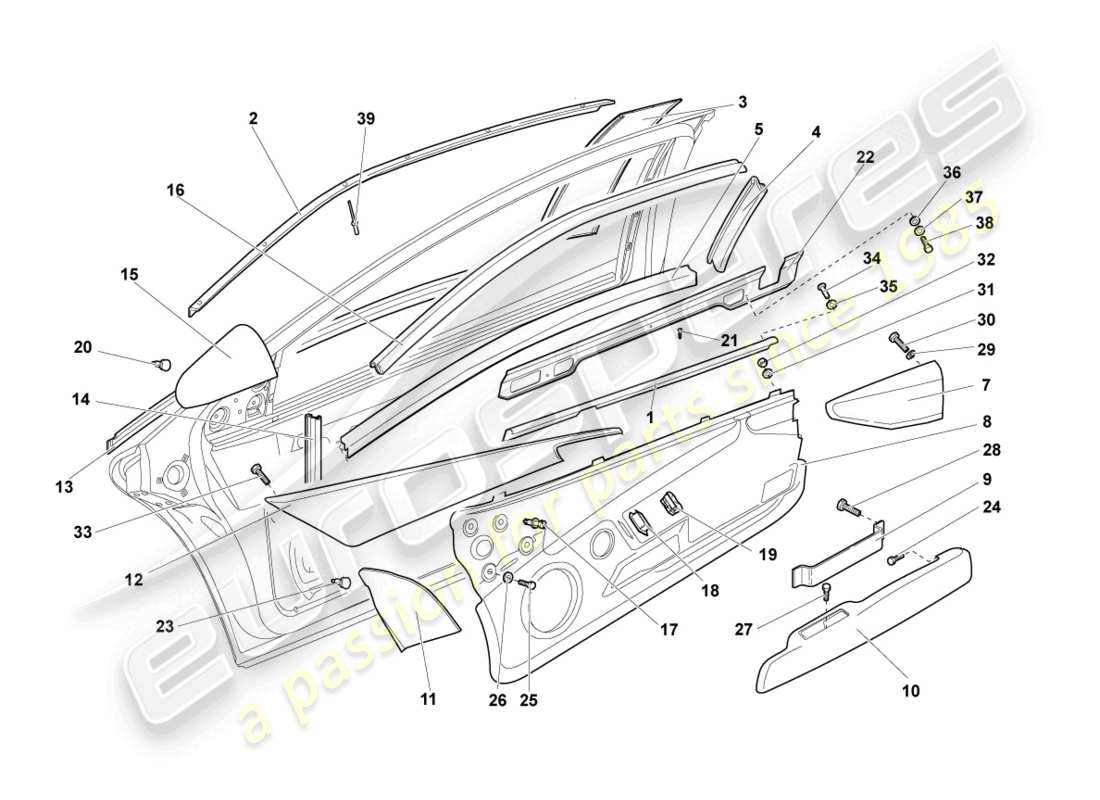 lamborghini murcielago coupe (2003) window guide part diagram