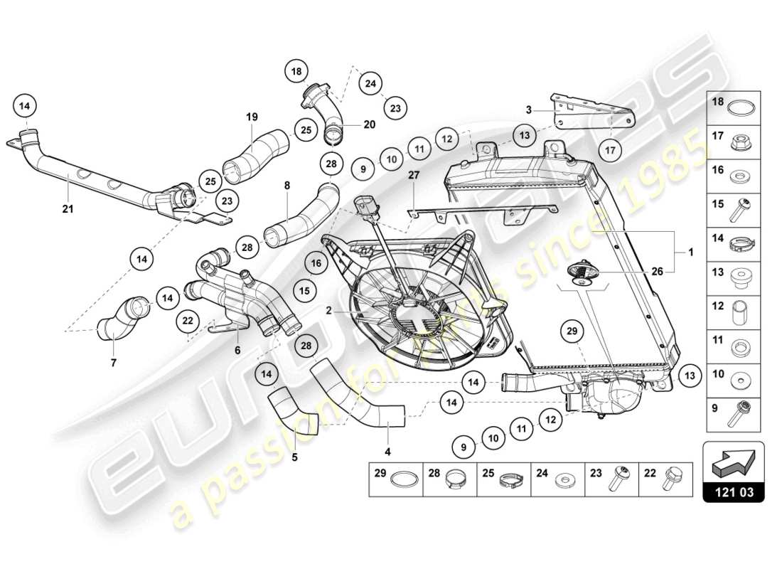lamborghini 2018 (lp740-4 s roadster) cooler for coolant part diagram