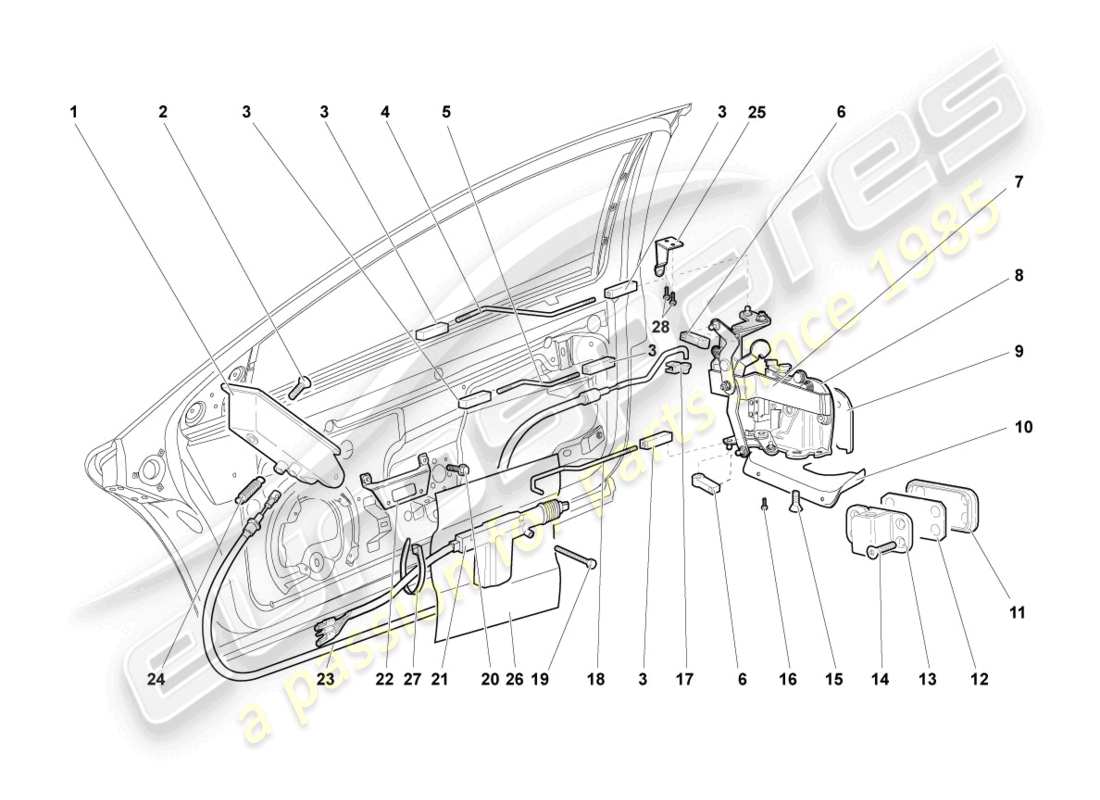 lamborghini murcielago coupe (2002) door lock part diagram