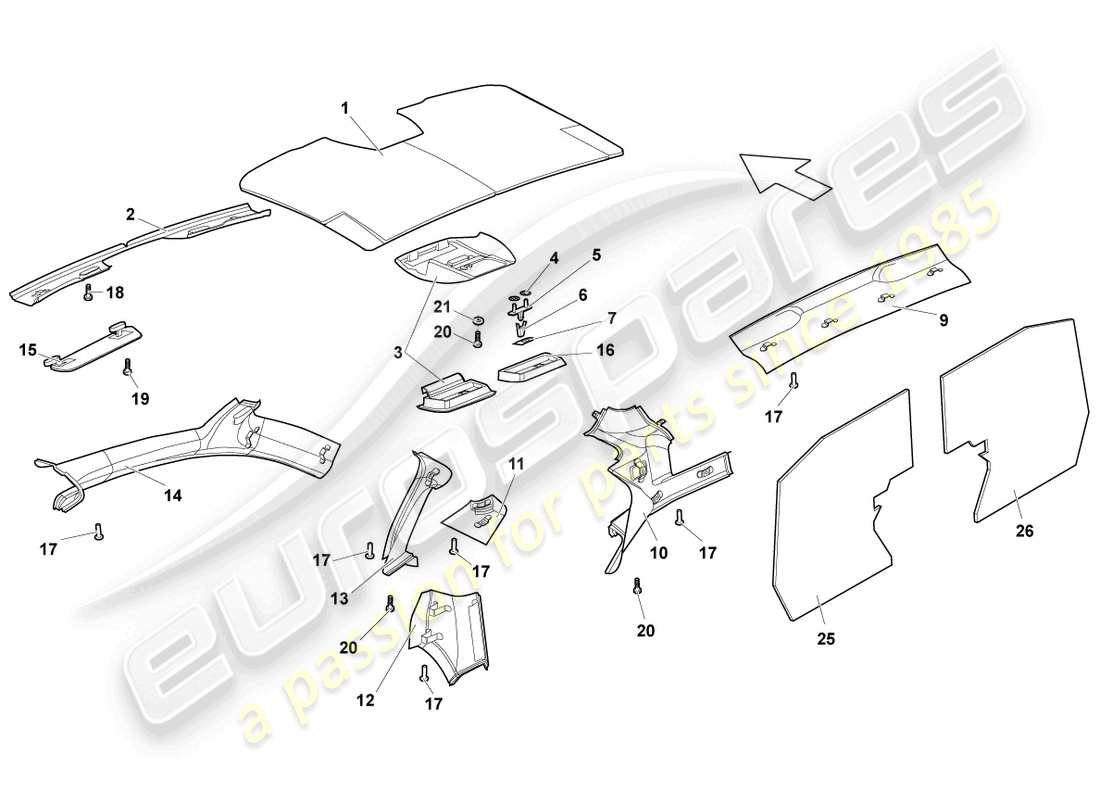 lamborghini murcielago coupe (2003) sound absorbers part diagram