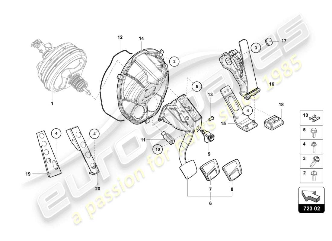 lamborghini lp750-4 sv roadster (2017) brake and accel. lever mech. parts diagram