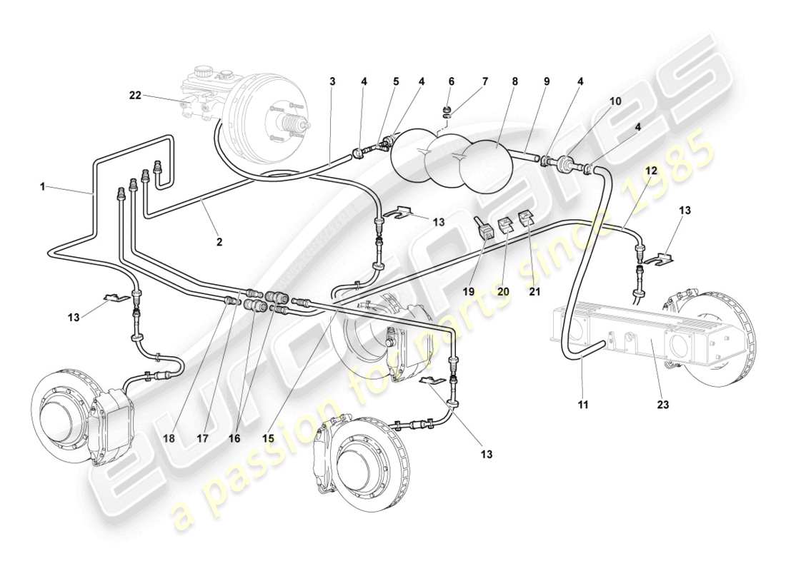 lamborghini murcielago coupe (2002) brake pipe part diagram