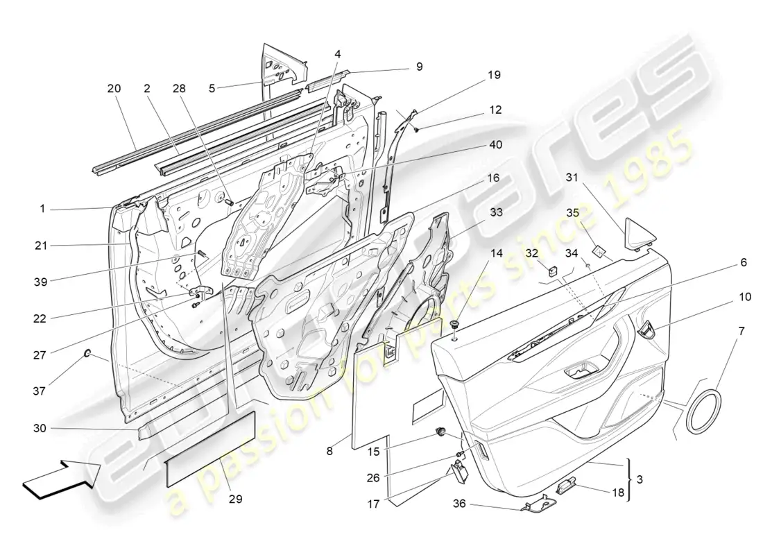 maserati levante (2018) front doors: trim panels parts diagram