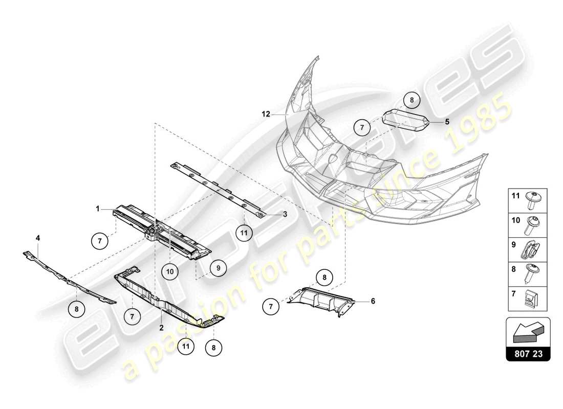 lamborghini lp770-4 svj roadster (2021) aerodynamic attachment parts front part diagram