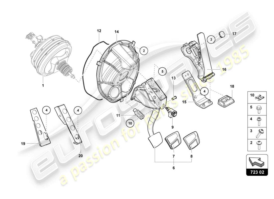 lamborghini lp750-4 sv coupe (2015) brake and accel. lever mech. part diagram