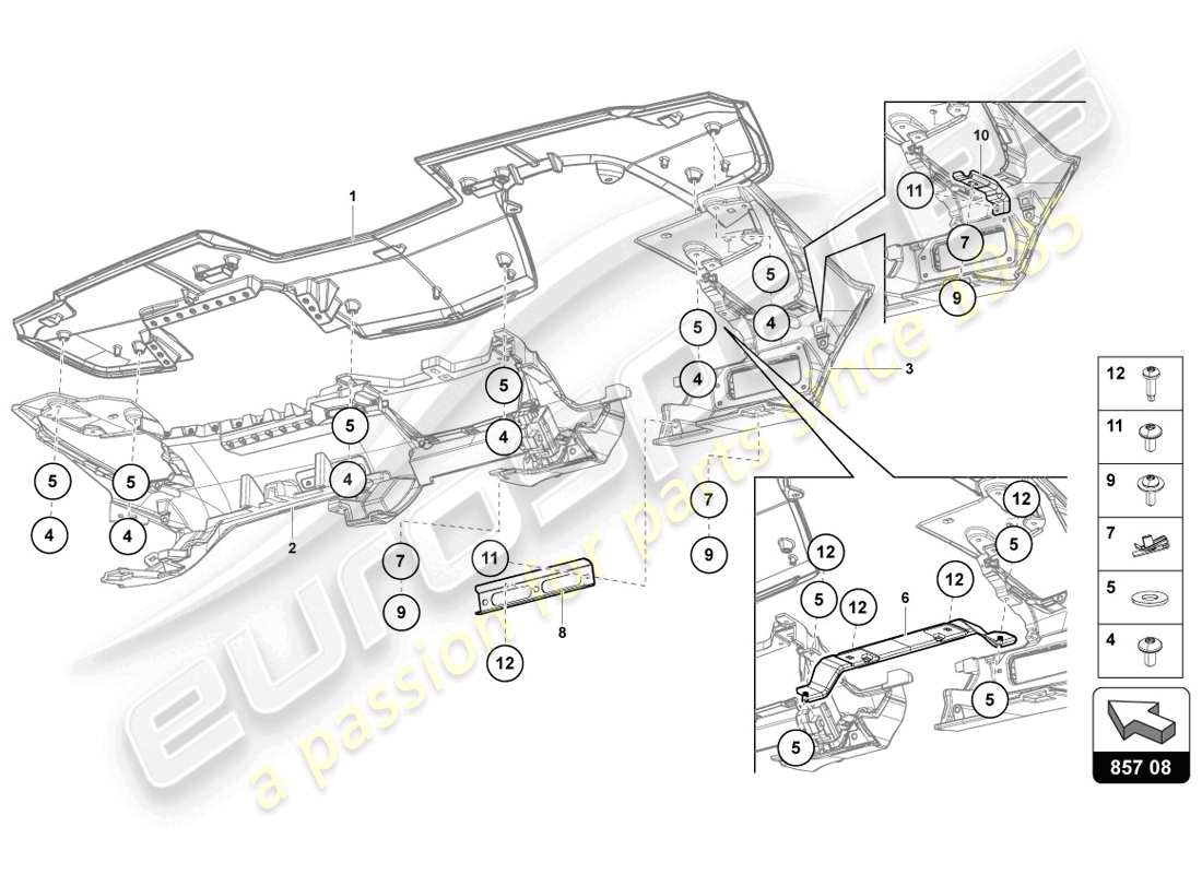 lamborghini lp720-4 coupe 50 (2014) instrument panel parts diagram