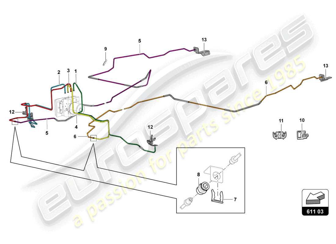 lamborghini lp740-4 s roadster (2018) brake servo, pipes and vacuum system parts diagram
