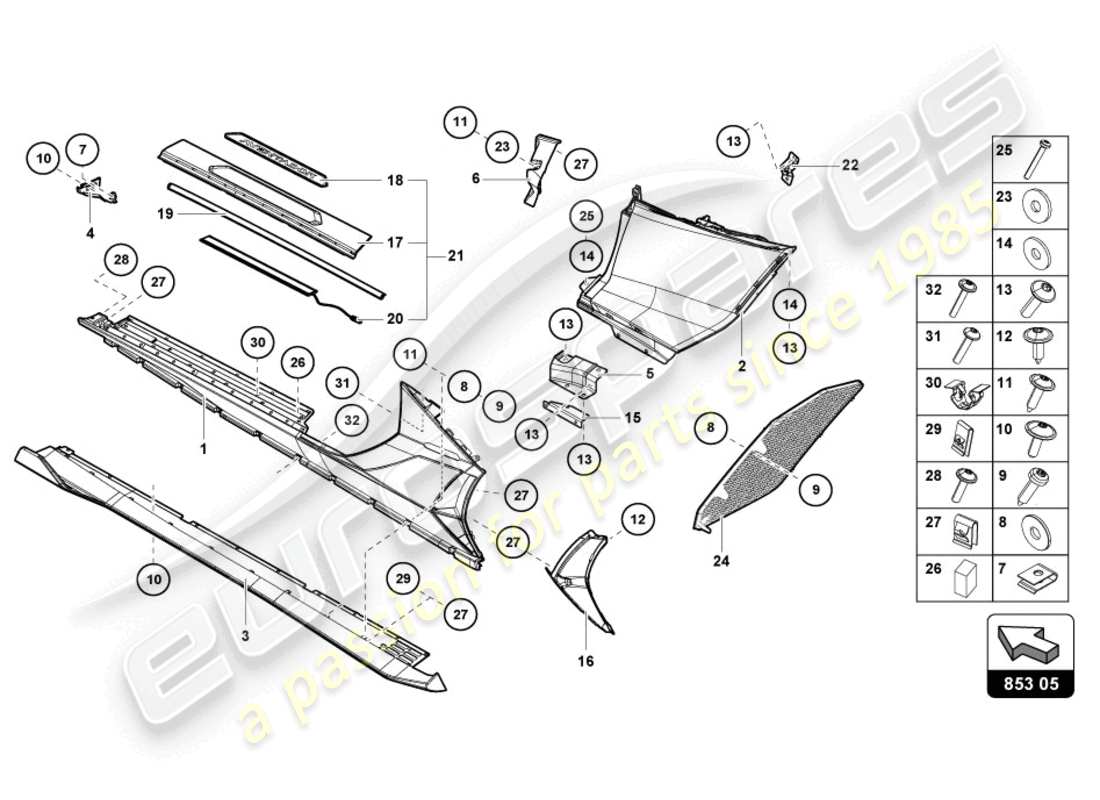 lamborghini lp770-4 svj roadster (2021) lower external side member for wheel housing parts diagram