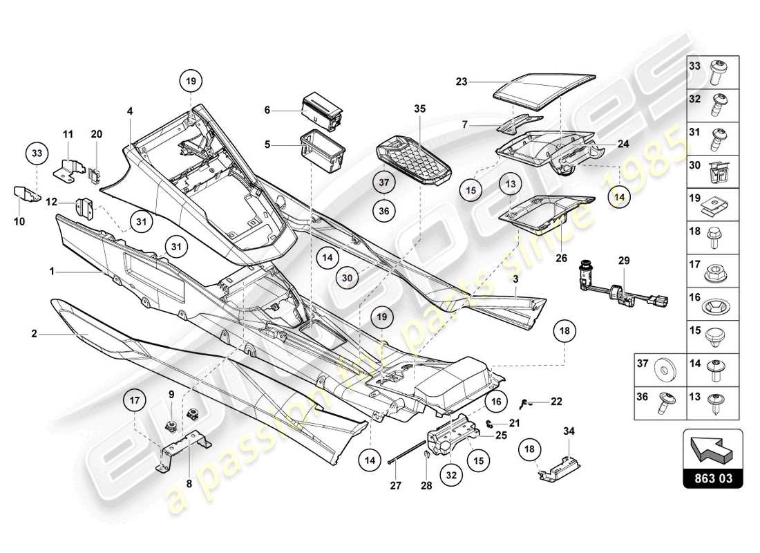 lamborghini lp750-4 sv coupe (2015) tunnel rear parts diagram