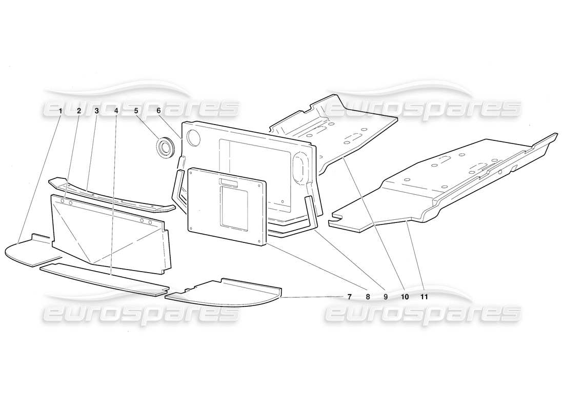 lamborghini diablo (1991) frame floor panels parts diagram