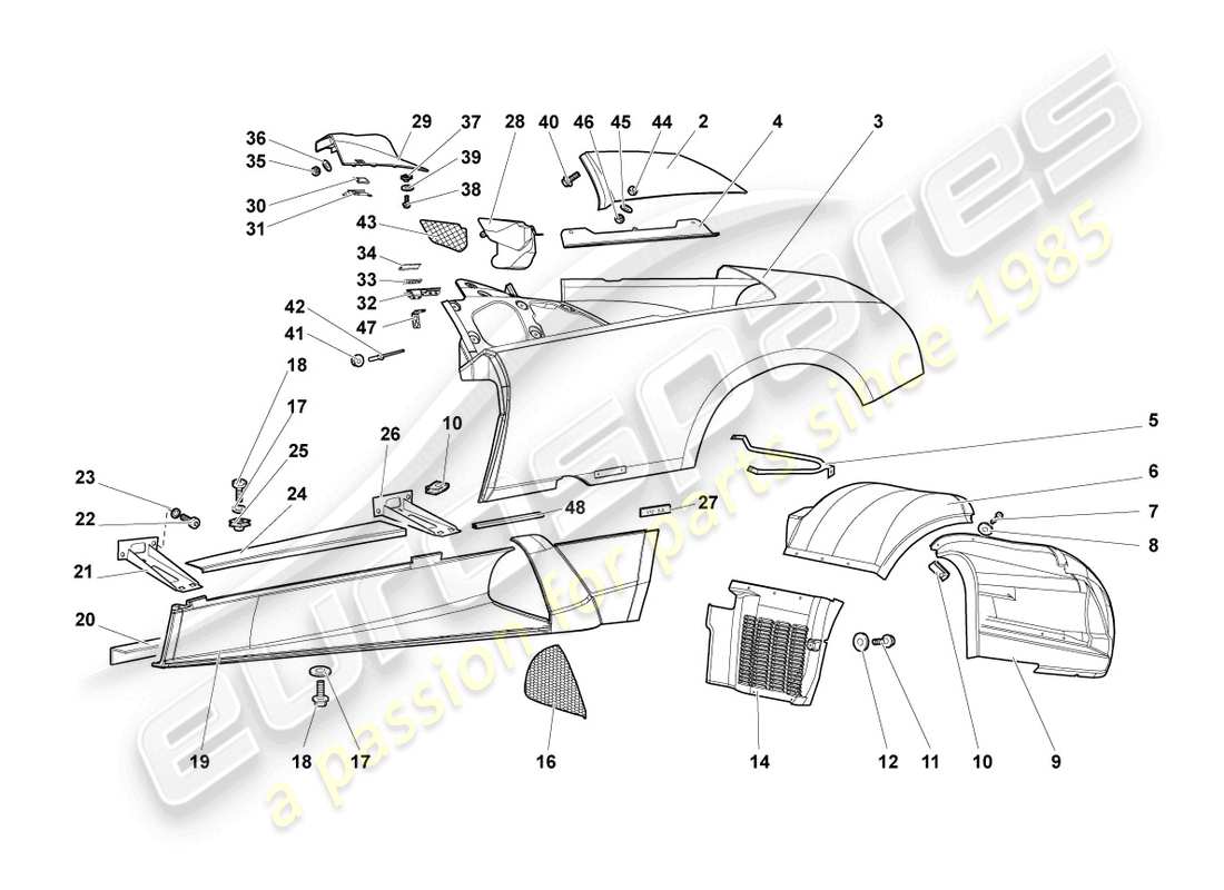 lamborghini murcielago roadster (2005) side member left parts diagram