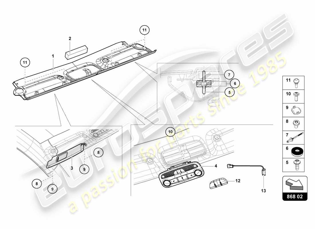 lamborghini 2012 (lp700-4 coupe)) roof frame trim parts diagram