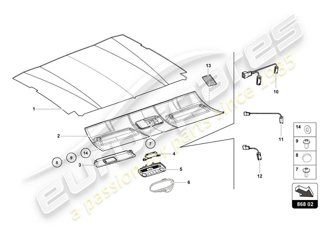 lamborghini lp610-4 coupe (2017) roof trim part diagram