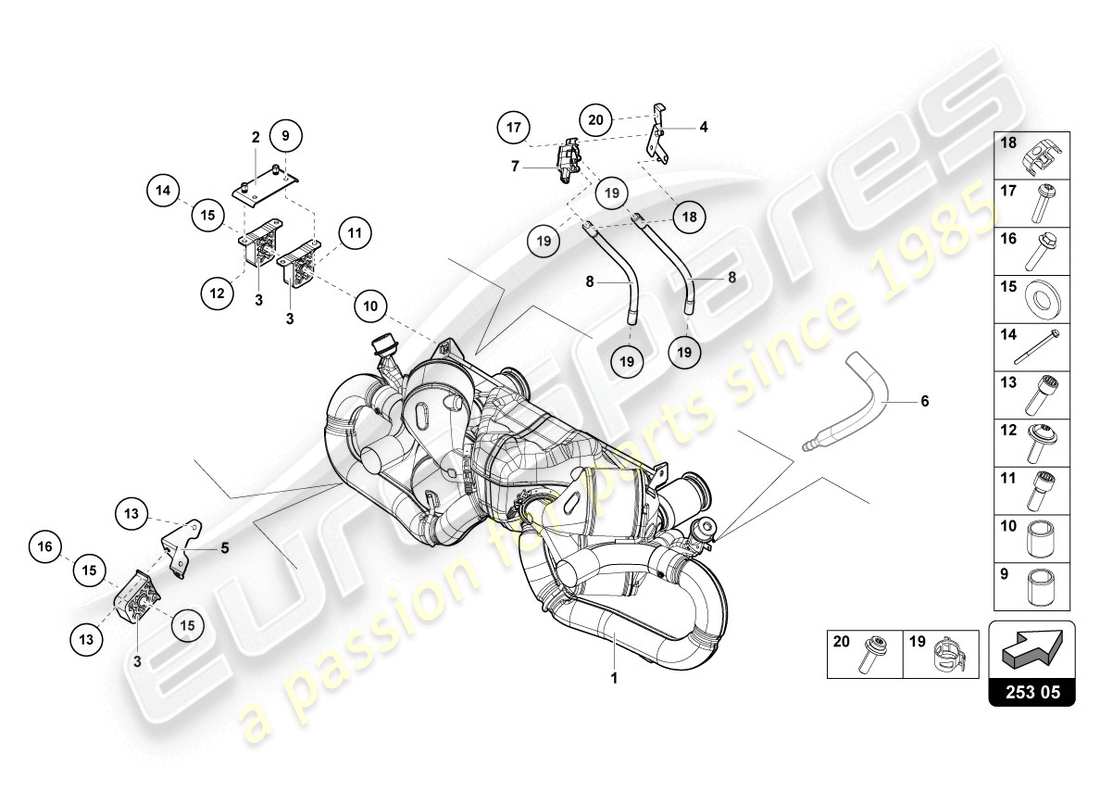 lamborghini evo spyder (2020) silencer part diagram