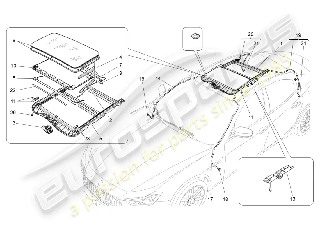 maserati ghibli (2014) sunroof parts diagram
