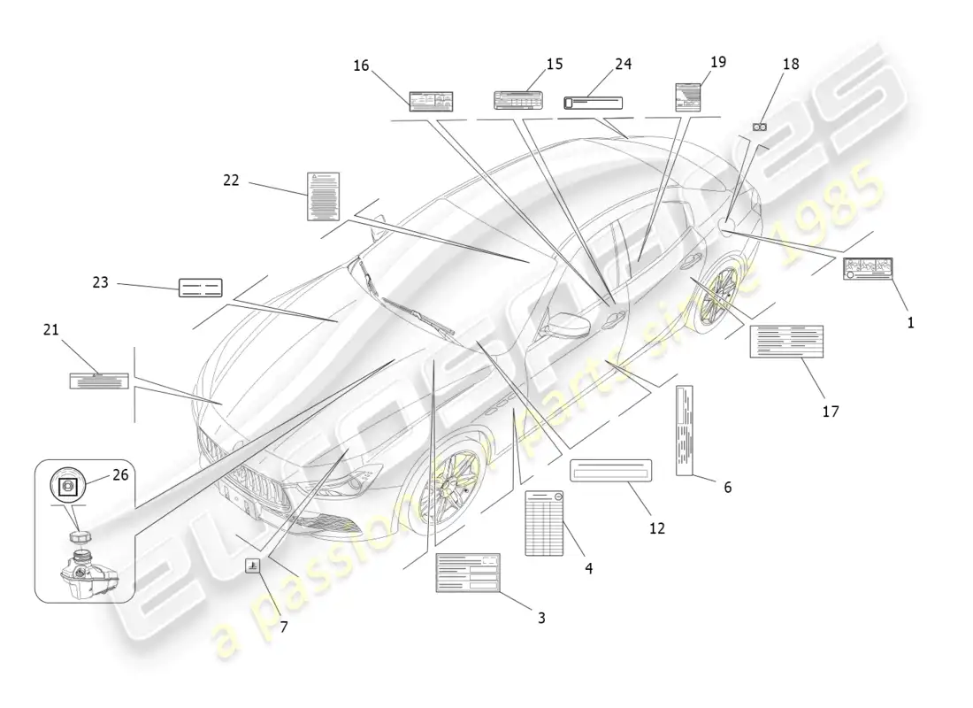 maserati ghibli (2014) stickers and labels parts diagram
