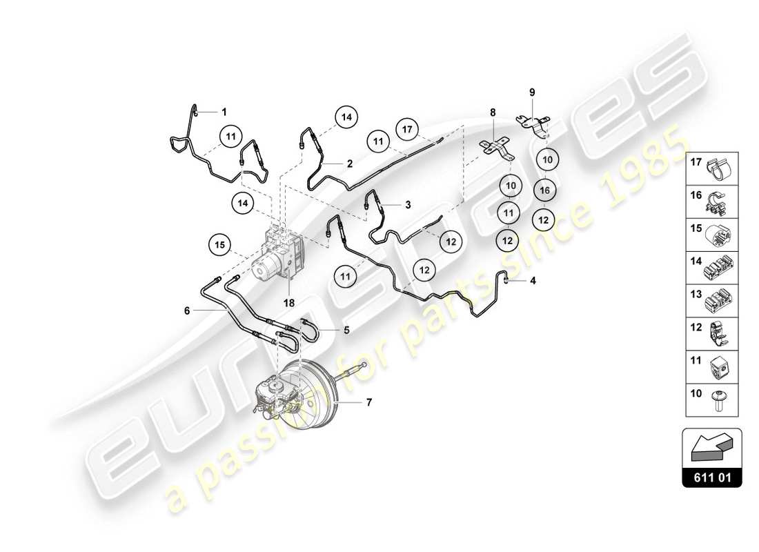 lamborghini evo coupe 2wd (2020) brake line parts diagram