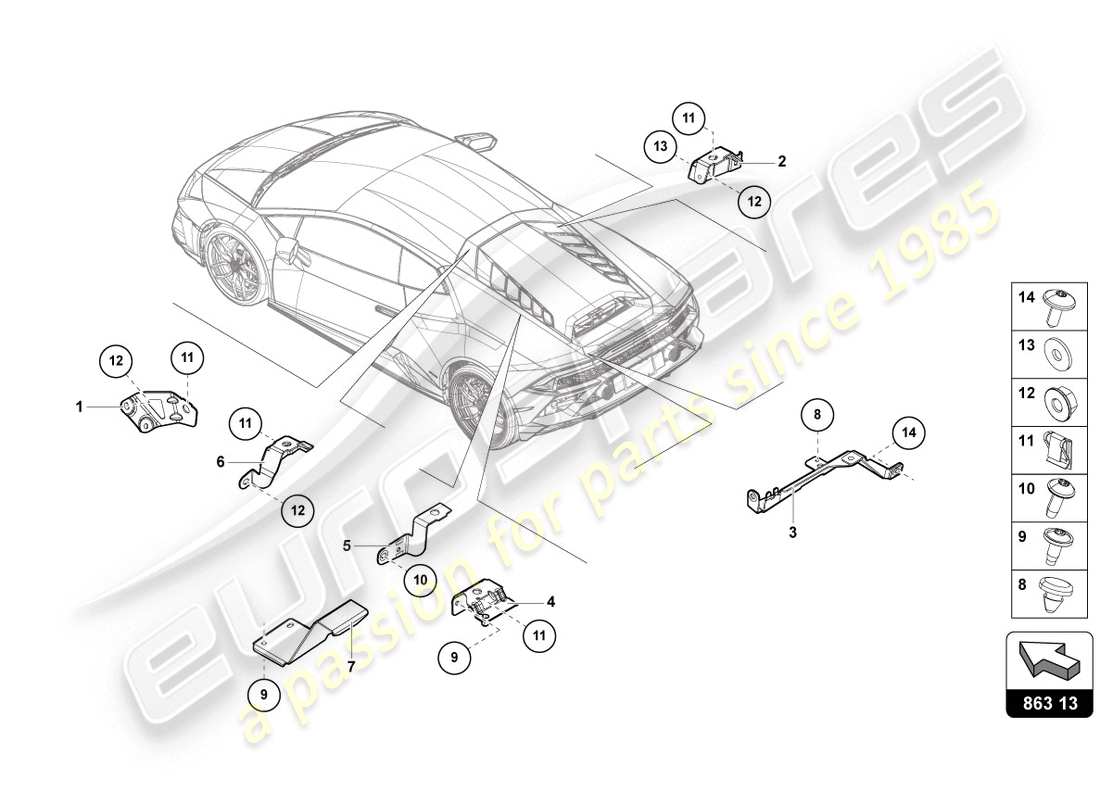 a part diagram from the lamborghini evo coupe 2wd (2020) parts catalogue