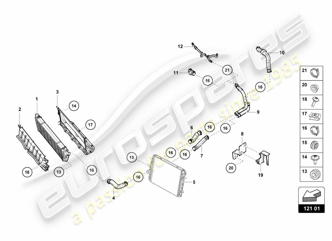 lamborghini 2020 (performante spyder) cooler for coolant front center part diagram