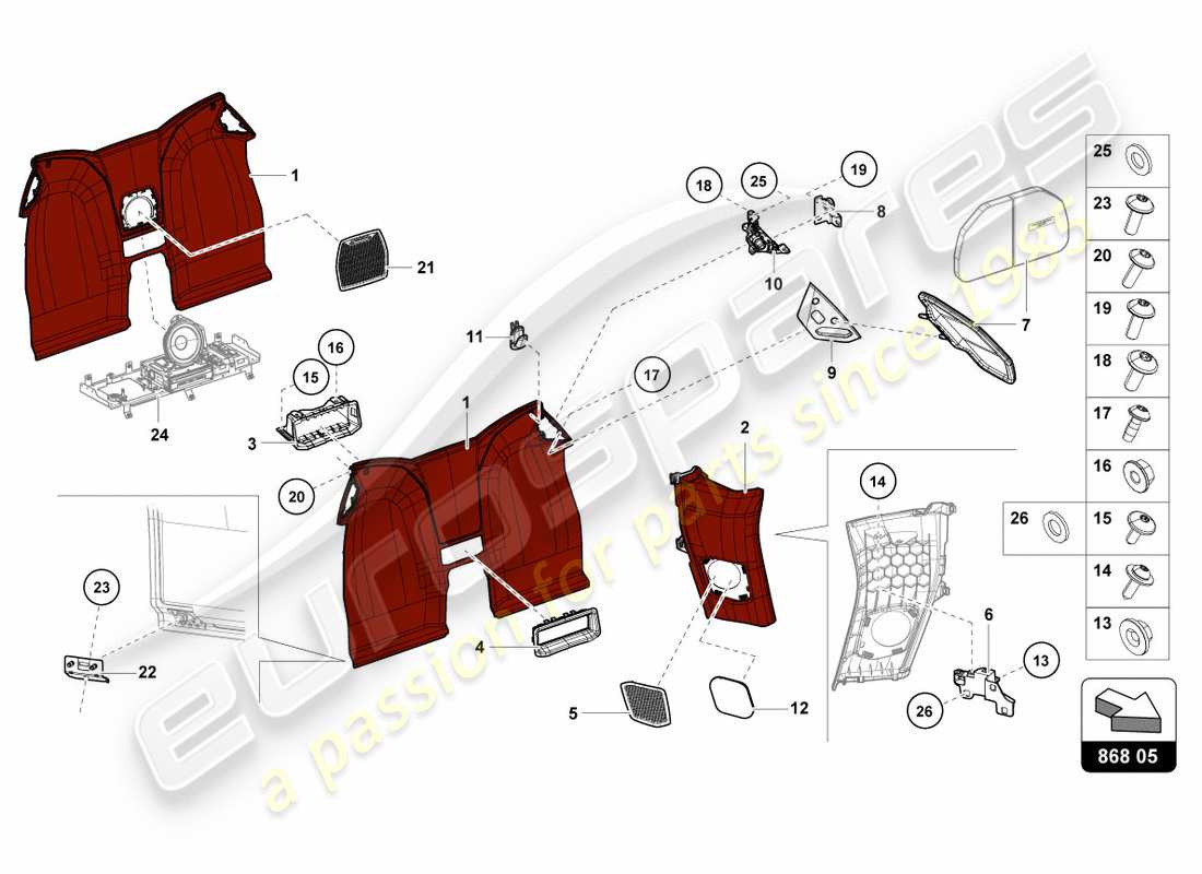 lamborghini lp610-4 spyder (2018) trim inner parts diagram