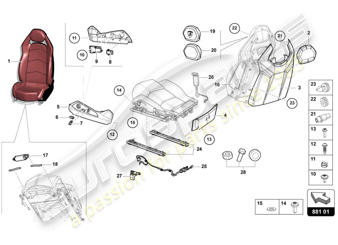 lamborghini lp720-4 coupe 50 (2014) comfort seat parts diagram