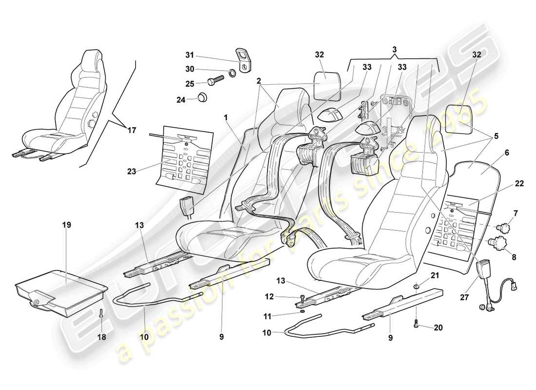 lamborghini murcielago coupe (2002) seat, complete part diagram