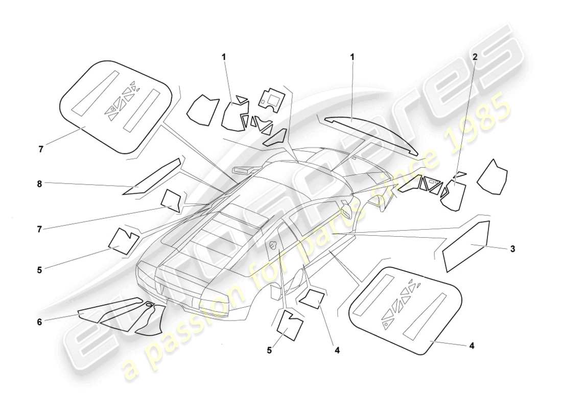 lamborghini murcielago roadster (2006) flame protection lhd part diagram