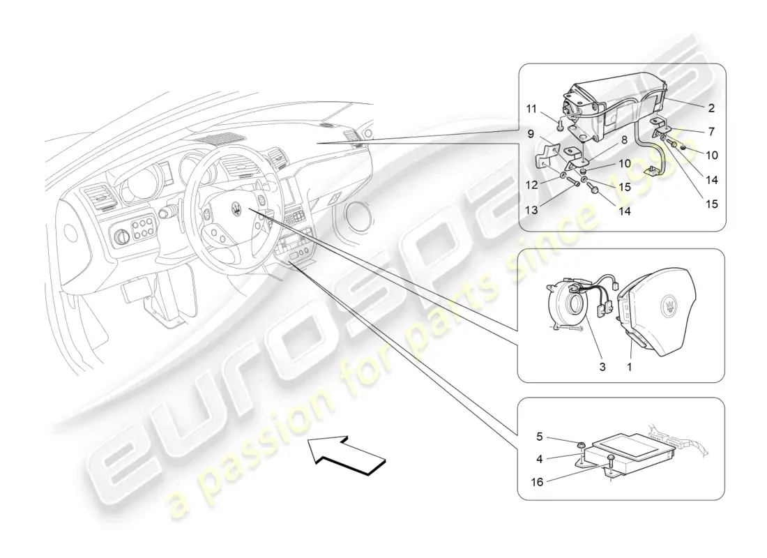 maserati grancabrio mc (2013) front airbag system parts diagram