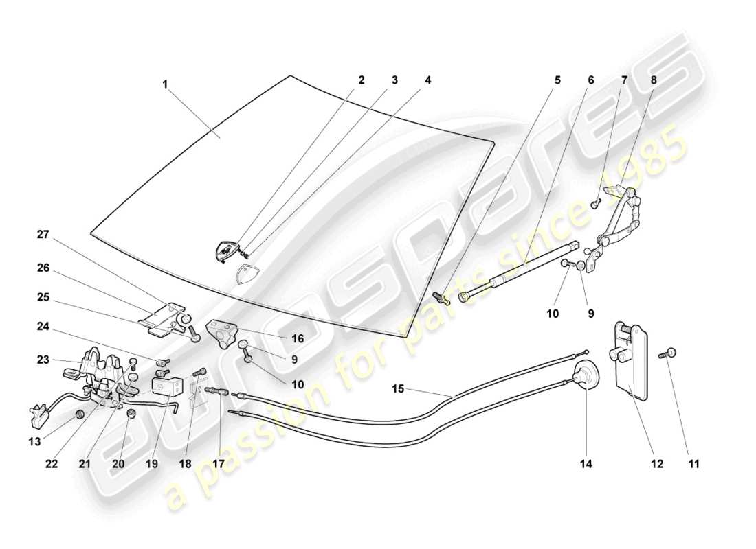 lamborghini murcielago roadster (2006) bonnet part diagram