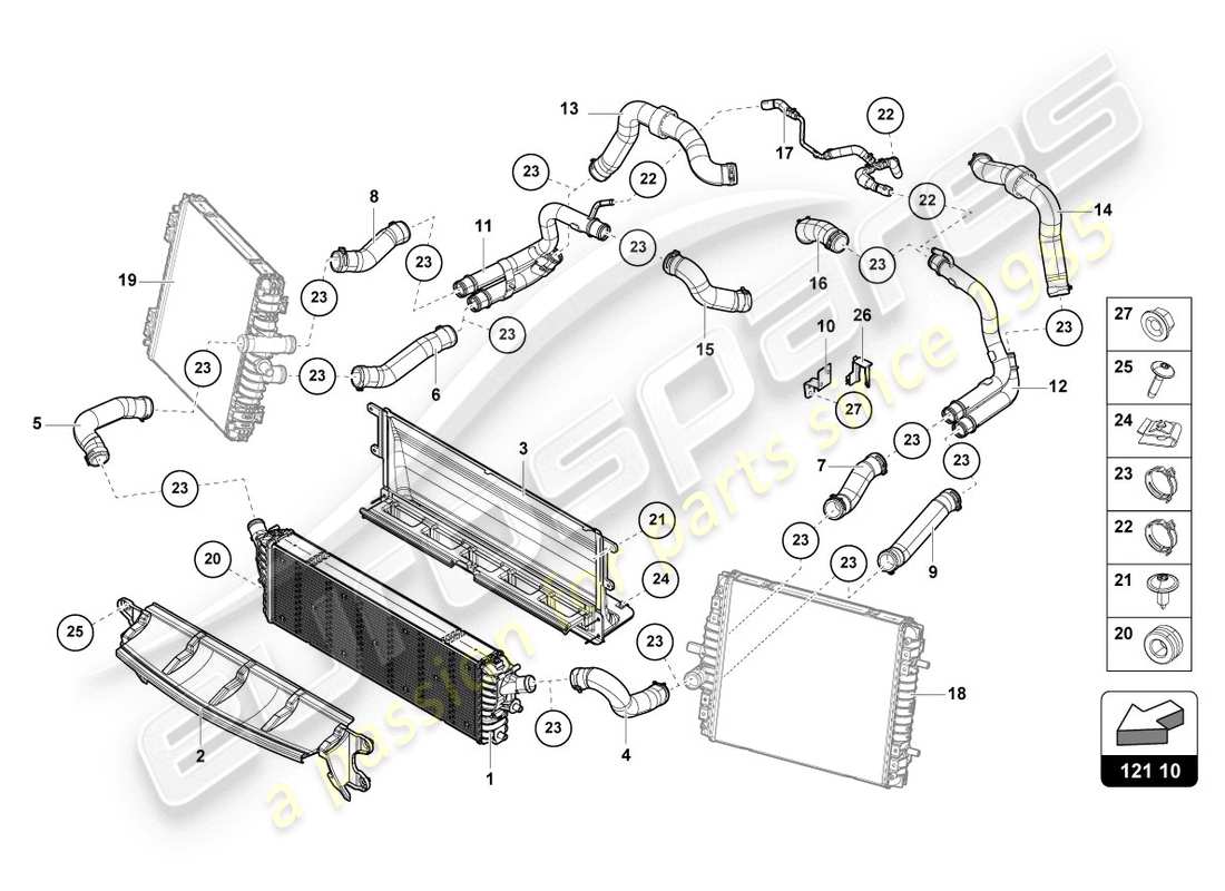 lamborghini evo spyder (2020) cooler for coolant part diagram