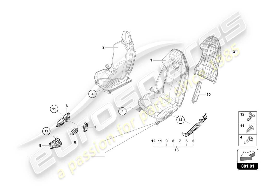 lamborghini evo coupe (2020) seat part diagram