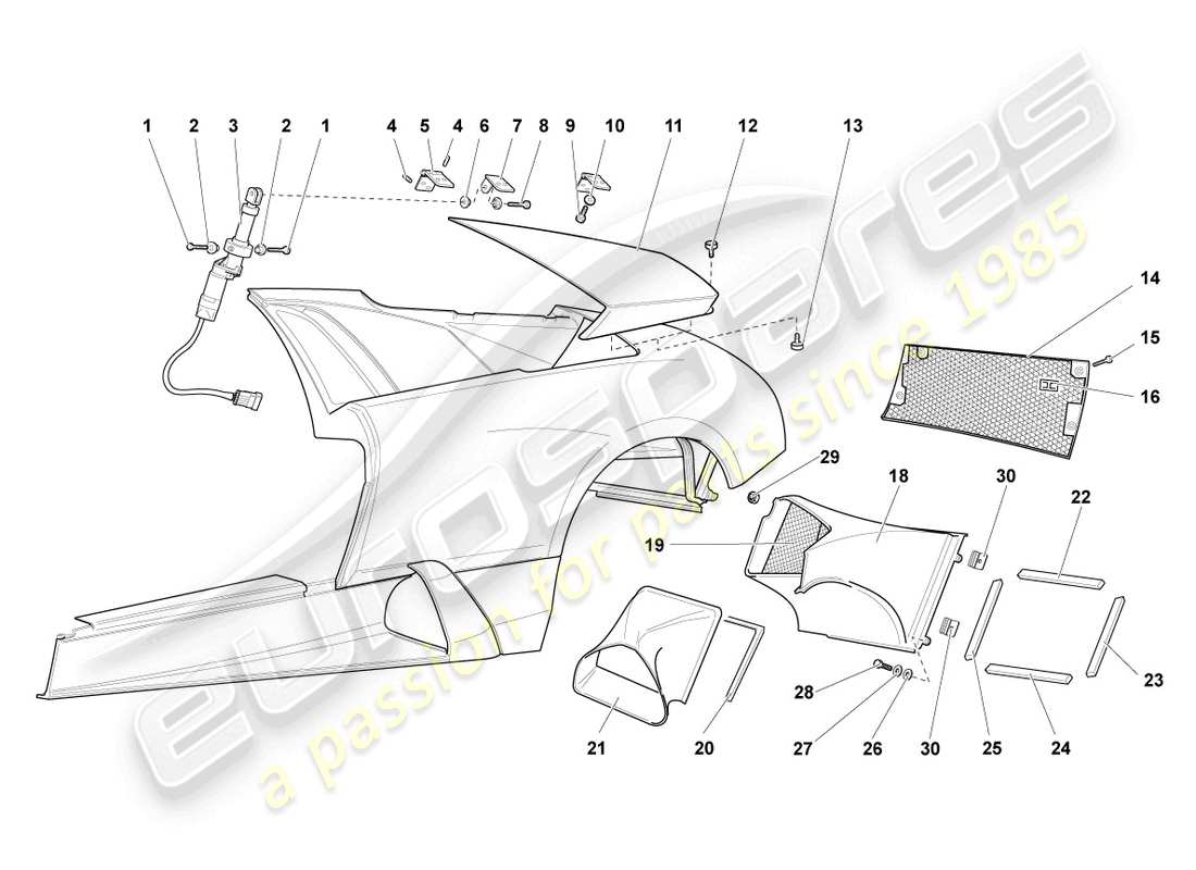 lamborghini murcielago roadster (2006) side panel trim part diagram