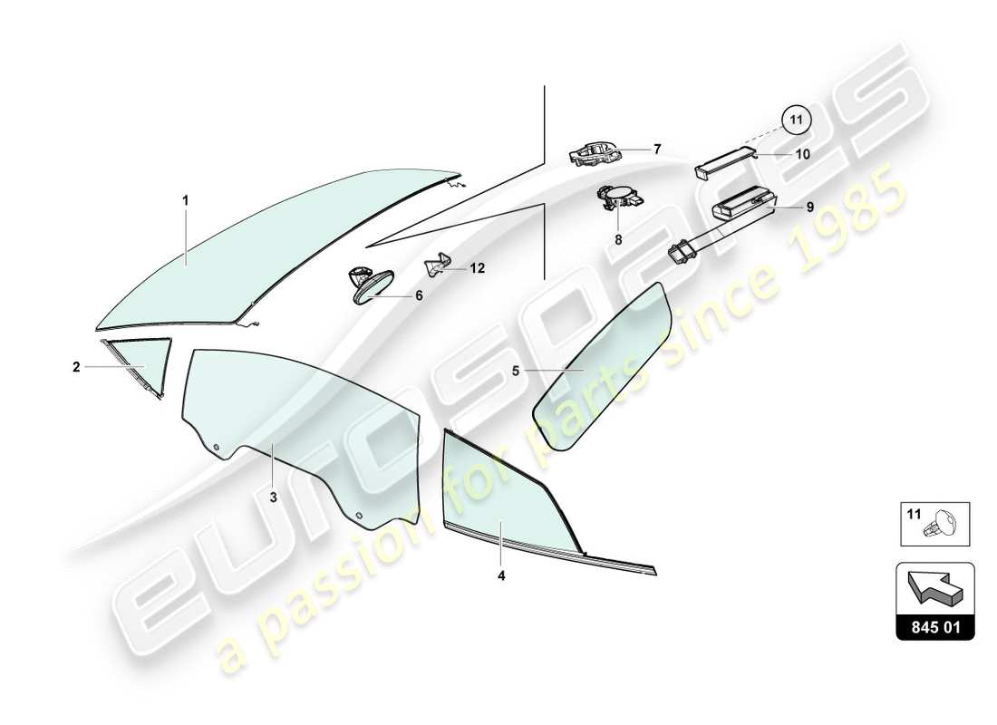 lamborghini performante coupe (2020) window glasses part diagram