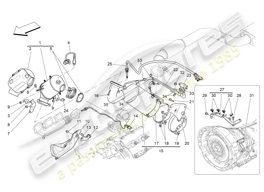 maserati ghibli (2015) pre-catalytic converters and catalytic converters parts diagram