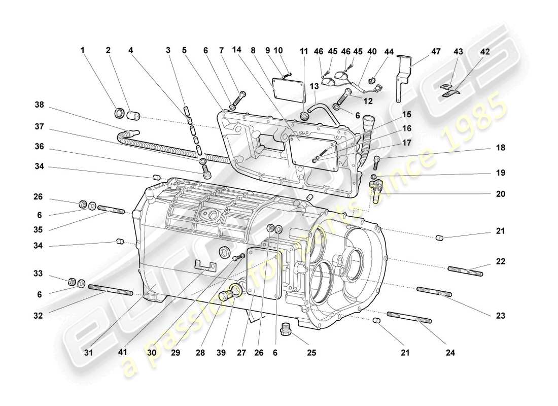 lamborghini murcielago coupe (2003) gearbox housing and attachments part diagram