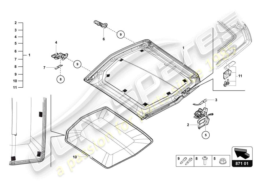 lamborghini lp740-4 s roadster (2019) cabrio roof part diagram