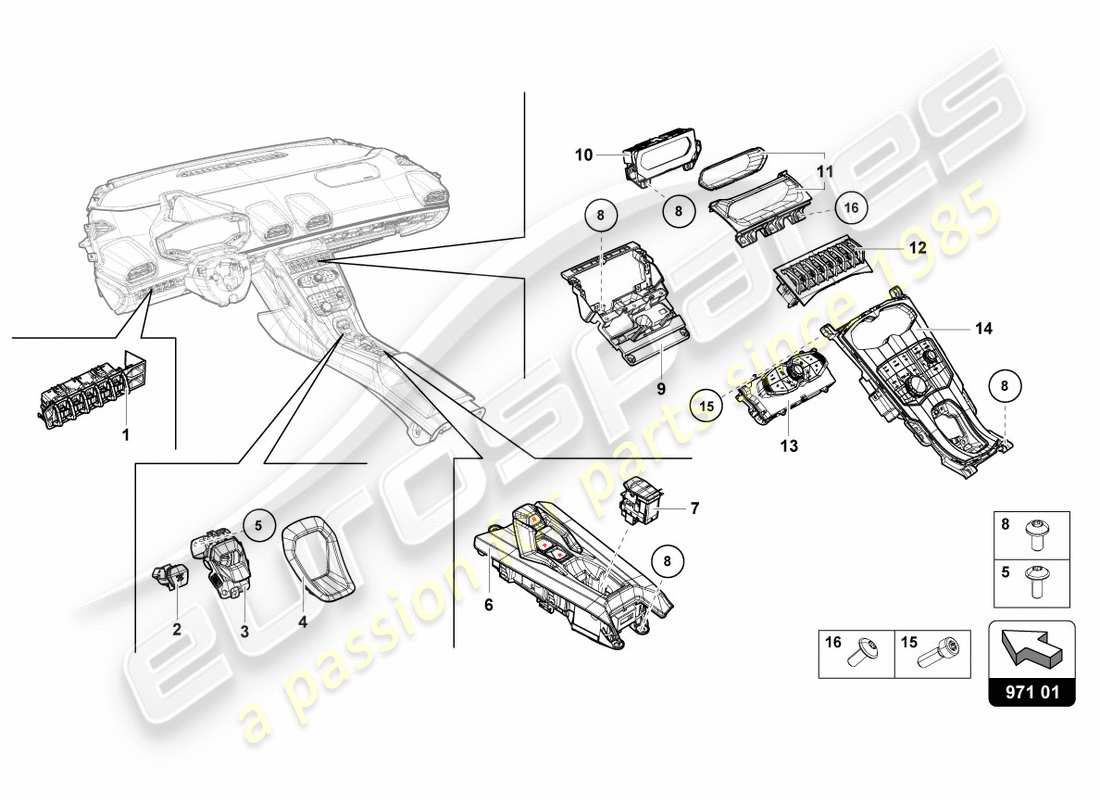 lamborghini performante coupe (2020) multiple switch part diagram