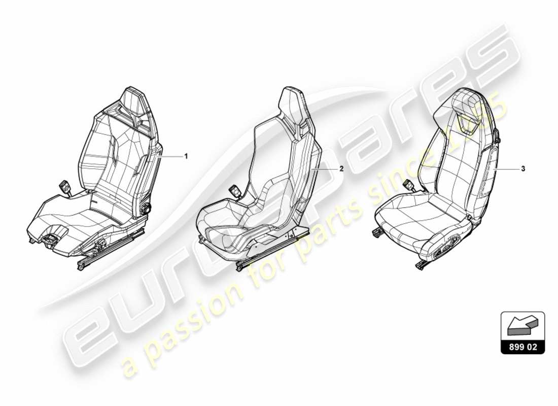lamborghini 2018 (performante spyder) seat, complete part diagram