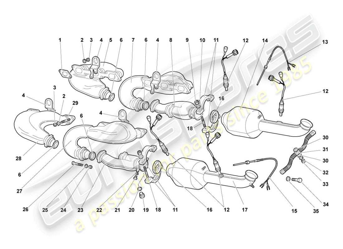 lamborghini murcielago roadster (2006) exhaust manifolds part diagram